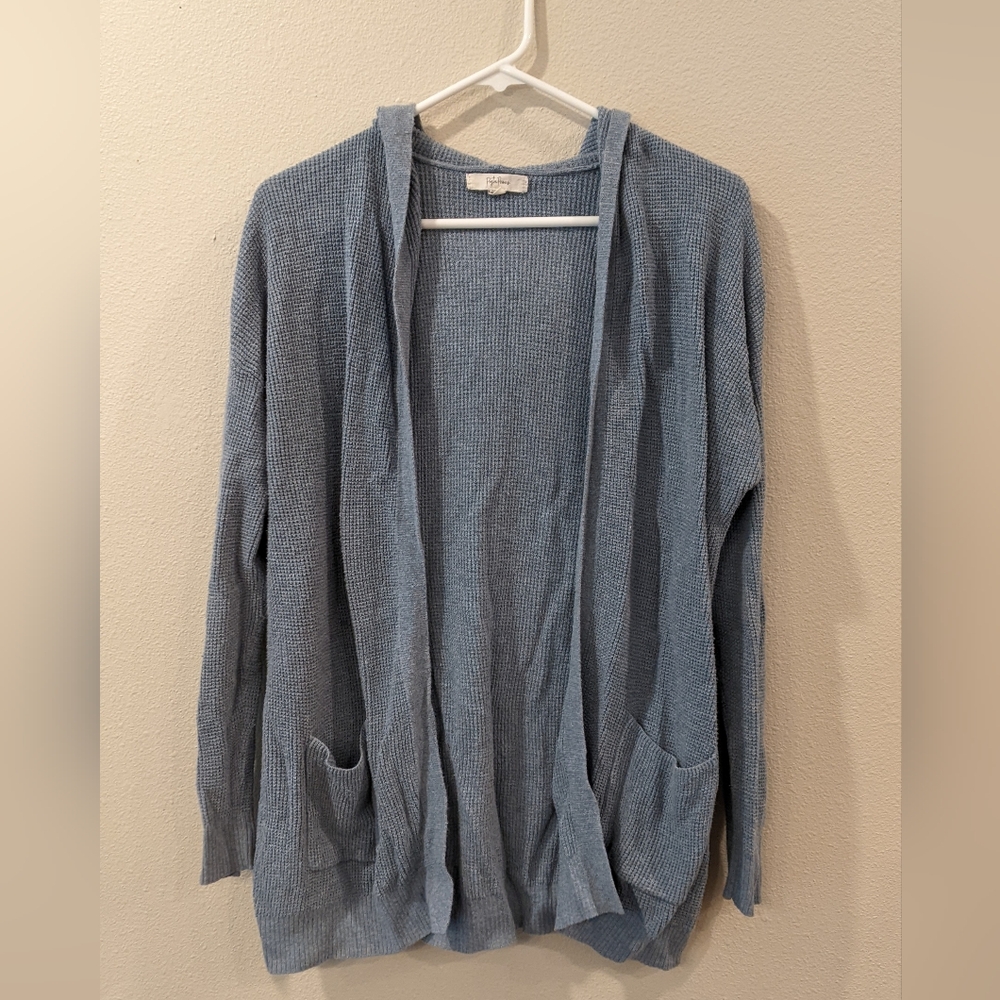 100% Cotton Women's blue long cardigan with hood